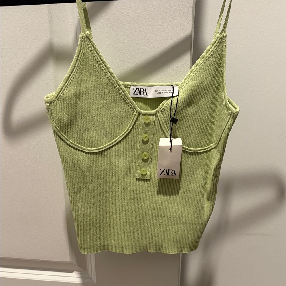 Zara Women's Light Green Ribbed Camisole - Picture 2 of 5